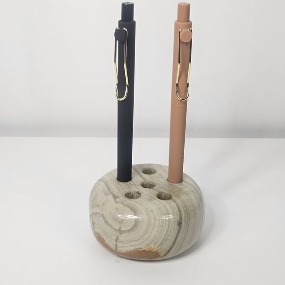 Vintage MCM Poshlished Onyx Marble Pen Holder Desk Office Boho - Picture 1 of 9